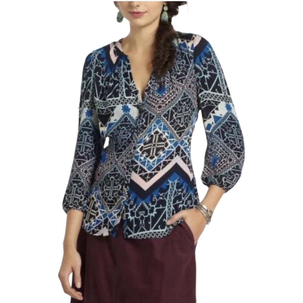 Anthropologie Leifsdottir Silk Abstract Print Blouse